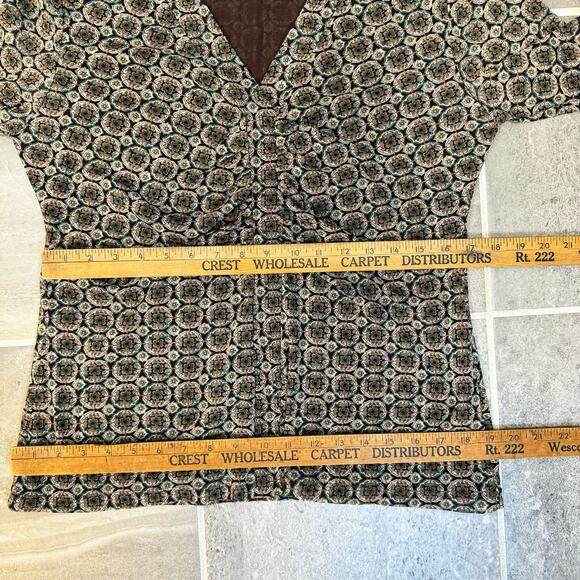 Vintage Y2K 90s Style NY&Co Ruched Mesh Top Brown Medallion Pattern Women's XL - Picture 6 of 14